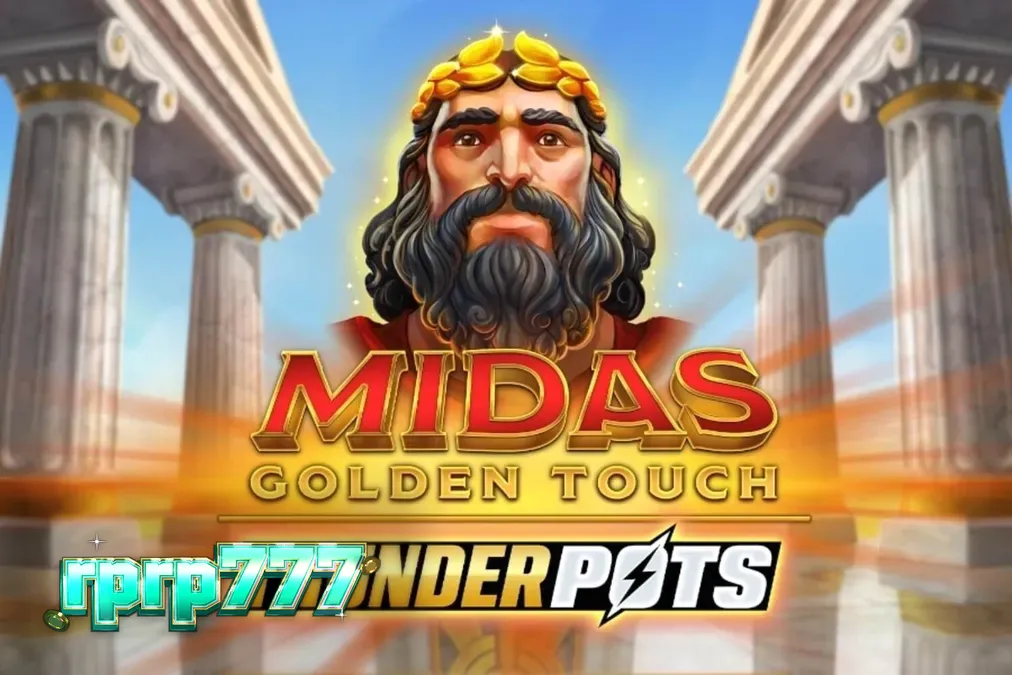 Tampilan layar permainan slot Midas Golden Touch: Thunder Pots dengan tema mitologi emas.